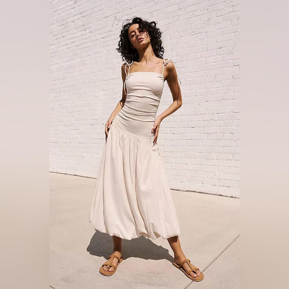 Free People Liza Drop Waist Midi Dress XS Barnacle Island Boho Beach